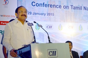 The Union Minister for Housing, Parliament Affairs and Urban Poverty Alleviation Shri. M. Venkaiah Naidu addressing  at the Conference on Tamil Nadu Smart Cities organised by the Confederation of Indian Industry, in Chennai on January 29, 2015.